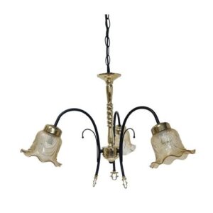 Litex Lamps TRF3203/3 PB/BK Polished Brass 3 Light Chandelier With Amber Glasses