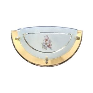 Litex Lamps MODWB2468 PB Half Moon Wall Light with Brass Detailing and Frosted Flower Patterned Glass