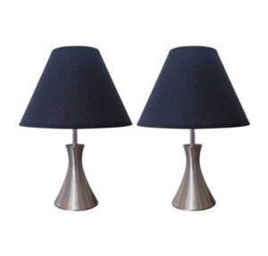 Litex Lamps TL3303 Satin Silver Skirted Metal Table Lamp with Fabric Lampshade Twinpack