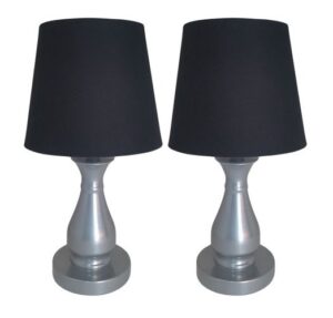 Litex Lamps TL4035 Silver Mini Shaped Metal Table Lamp with Black Fabric Lampshade Twinpack