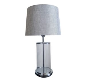 Litex Lamps TL879 Table Lamp Chrome with Acrylic Clear Cylinder & Champagne Fabric Lampshade