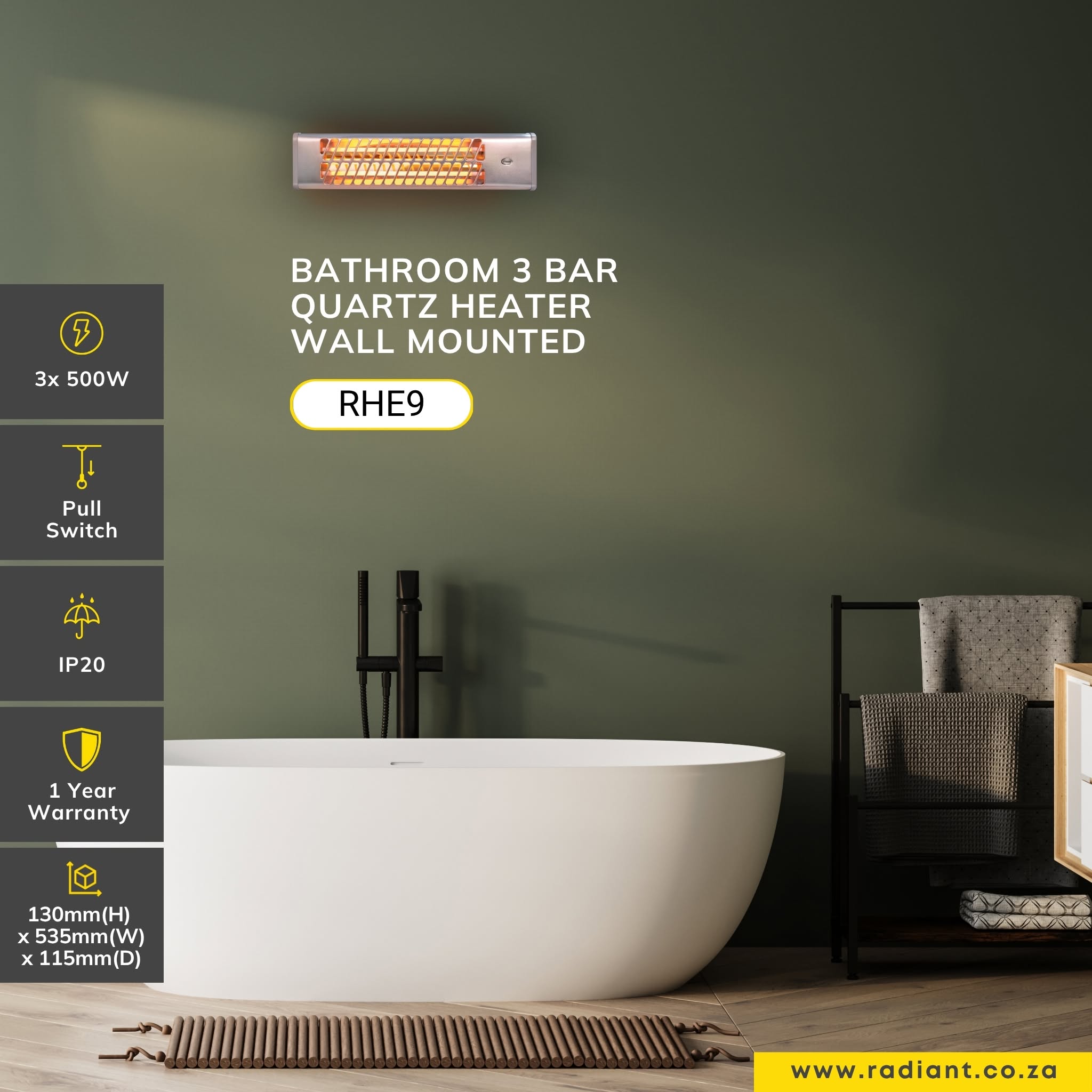 Eurolux RHE9 Bathroom Heater 3X500W Silver - Image 3