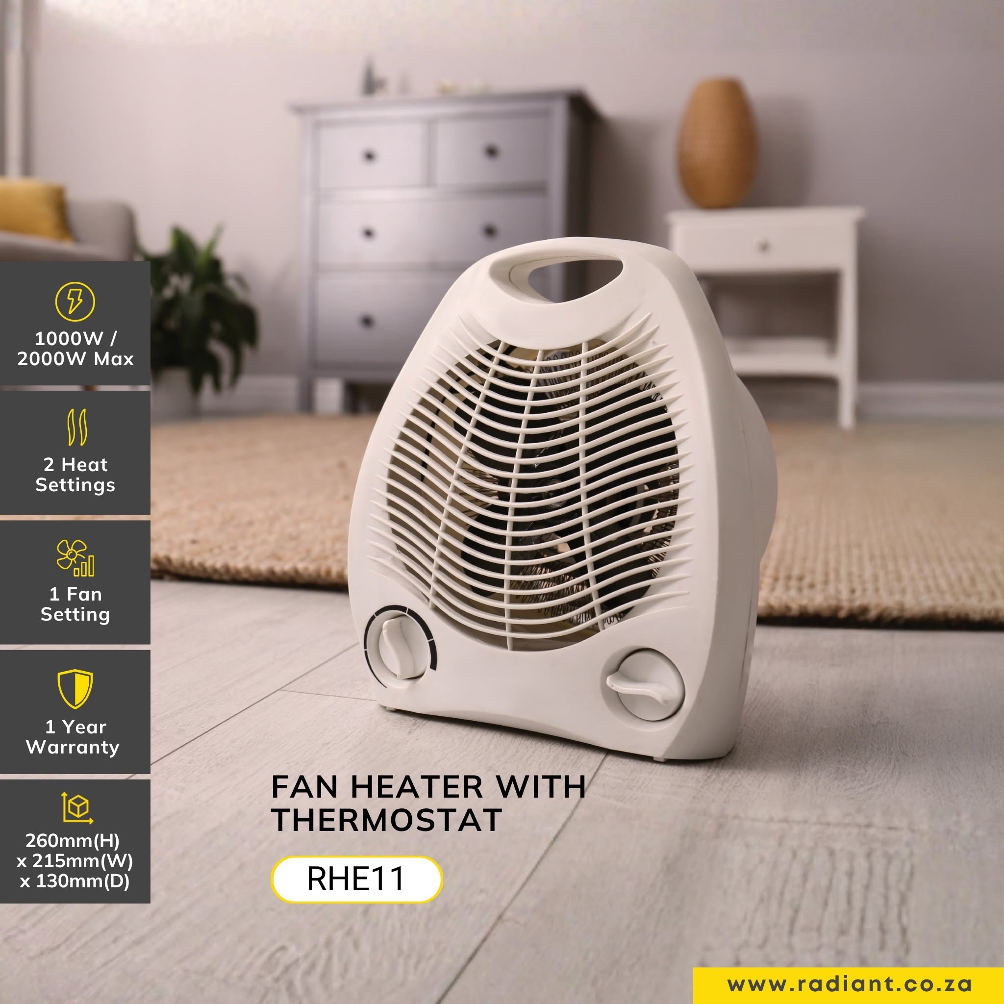 Radiant RHE11 Fan Heater max 2000w with Thermosat - Image 2