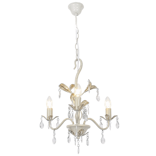 Brightstar CH521/3 FOSSIL WHITE Metal Chandelier with Clear Acrylic Crystals
