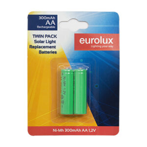 Eurolux CO339 Rechargeable AA Battery for Solar Light NiMH 1.2V 300mAh Twin Pack