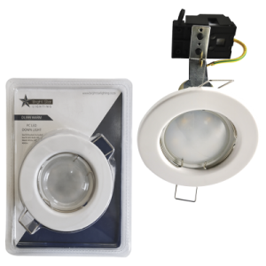 Brightstar DL999 WHITE Blister Pack with Straight PC Down Light Complete with Bracket and GU10 LED Lamp