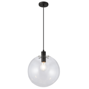 Brightstar PEN973/1 BK Black Metal Pendant with Clear Glass