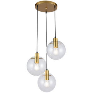 Brightstar PEN974/3 GD Matt Gold Metal Pendant with Clear Glass