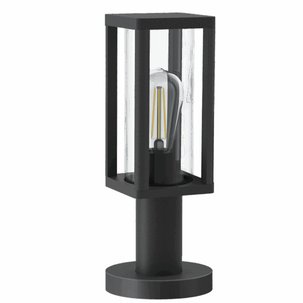 Brightstar L374 MATT BLACK Aluminium Pillar Lantern with Clear Glass