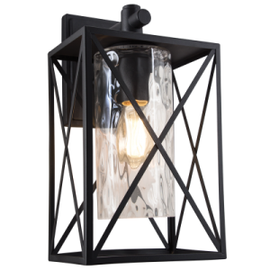 Brightstar L517 BLACK Down Facing Metal Lantern with Textured Clear Glass