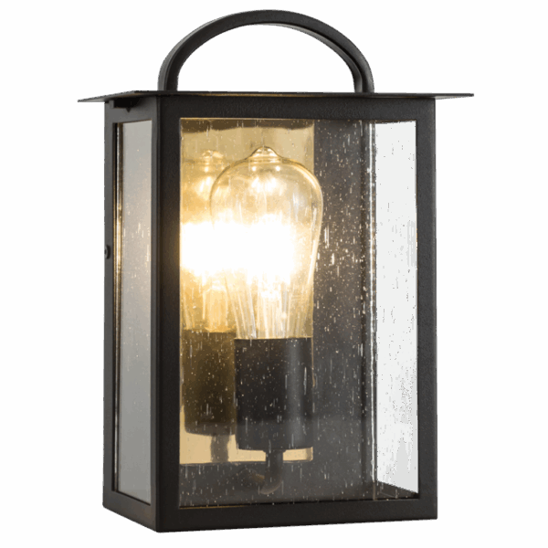 Brightstar L579 BK/GD Metal Half Lantern with Clear Speckled Glass