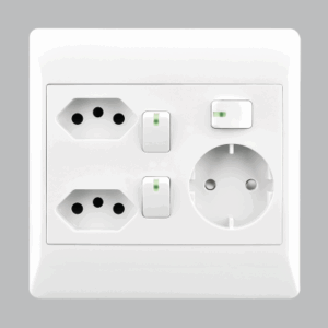 Brightstar EPL334 WHITE 2 New RSA Sockets + Schuko  with 3 Switches – 4 X 4
