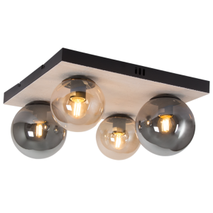 Brightstar CF516 BLACK/AMBER Metal and Glass Ceiling Fitting with a Travertine Baseplate