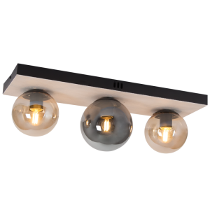 Brightstar CF517 BLACK/AMBER Metal and Glass Ceiling Fitting with a Travertine Baseplate