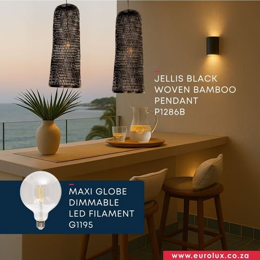 Eurolux P1286B Jellis 250 BLK Pendant Black Woven Bamboo - Image 2