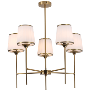 Brightstar CH707/5 BRASS Metal Chandelier with White Glass Shades