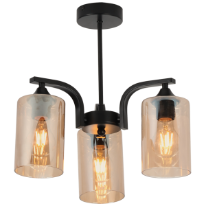 Brightstar CH708/3 BLACK Metal Chandelier with Amber Glass