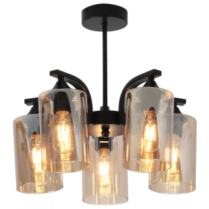 Brightstar CH709/5 BLACK Metal Chandelier with Amber Glass