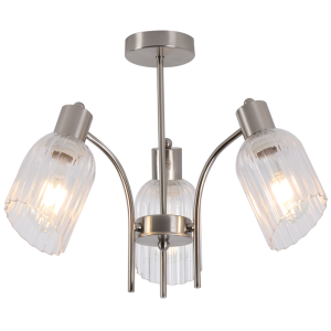 Brightstar CH710/3 Satin Chrome Chandelier with Clear Fluted Glass