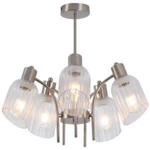 Brightstar CH711/5 Satin Chrome Chandelier with Clear Fluted Glass