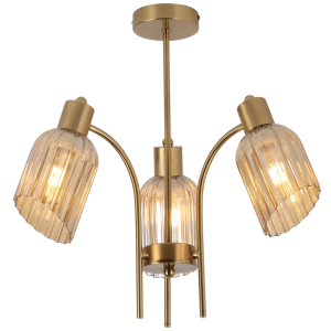 Brightstar CH712/3 GOLD Metal Chandelier with Amber Fluted Glass