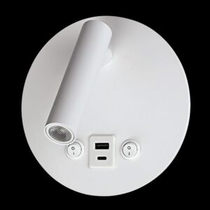 K Light MB-140/WH-USB LED Round Wall Reading Light with Backlighting, USB & USB-C Port