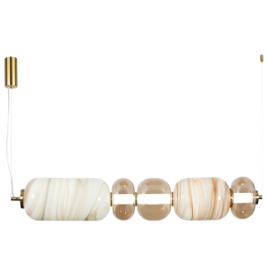 Brightstar PEN889 CCT Metal Pendant with White Marbled Glass and Champagne Colour Glass