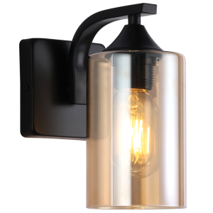 Brightstar WB709/1 BLACK Metal Wall Fitting with Amber Glass