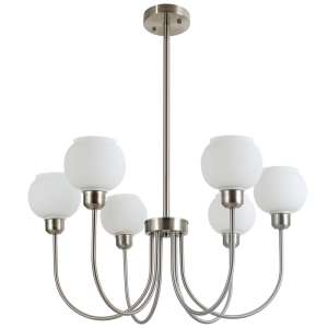 Brightstar CH716/6 Satin Chrome Chandelier with White Glass