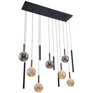 Brightstar PEN823/12 BK/GD Metal Pendant with Amber and Smoke Colour Glass Shades