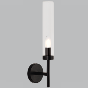Brightstar WB237 BLACK Metal Wall Bracket with Clear Cylindrical Glass