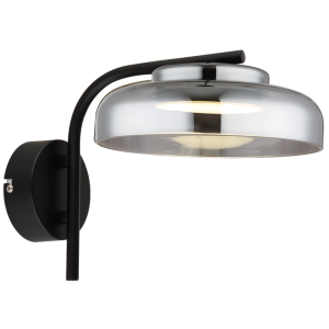 Brightstar WB617 BLACK LED Metal Wall Fitting with Smoke Colour Glass