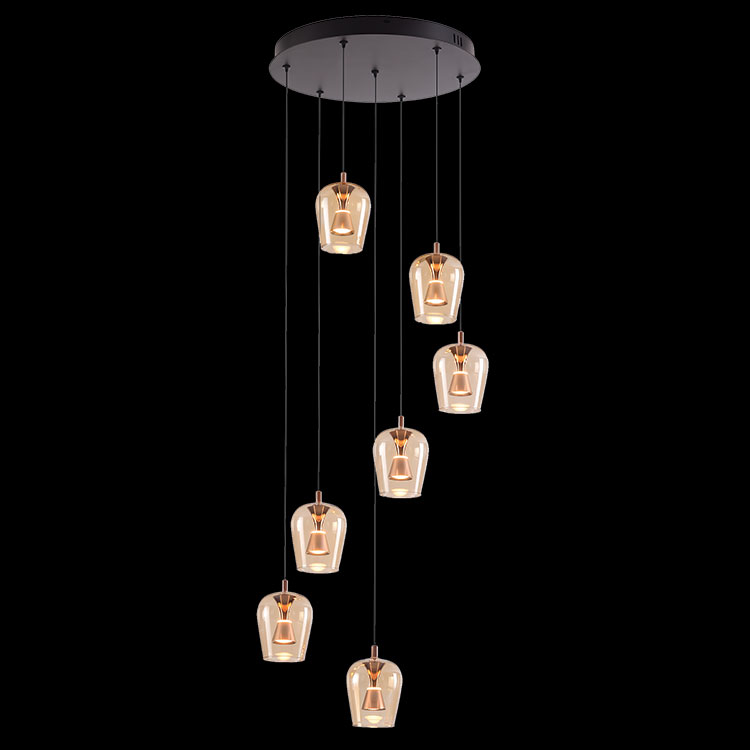 K Light K-LED-CC2-7/GD LED Golden Wizard Glass Pendants on a Plate