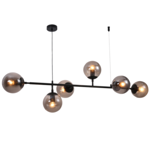 Brightstar CH506/6 MATT BLACK Metal Chandelier with Smoke Colour Glass