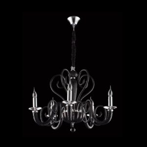 K Light U-KLCH-5000/BL Black Glass Arm Chandelier with Crystals