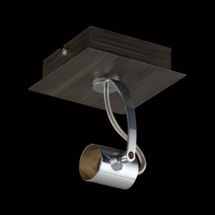 K Light FL-5351/1 Single Adjustable Chrome and Wood Finish Spot Light on Plate