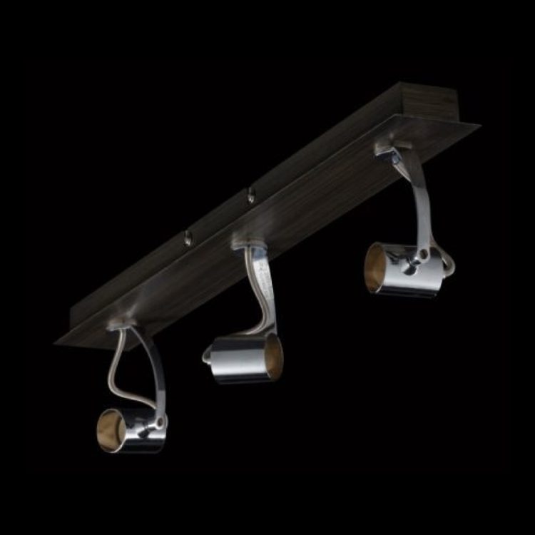 K Light FL-5351B/3 Three Adjustable Chrome and Wood Finish Spot Light on Bar