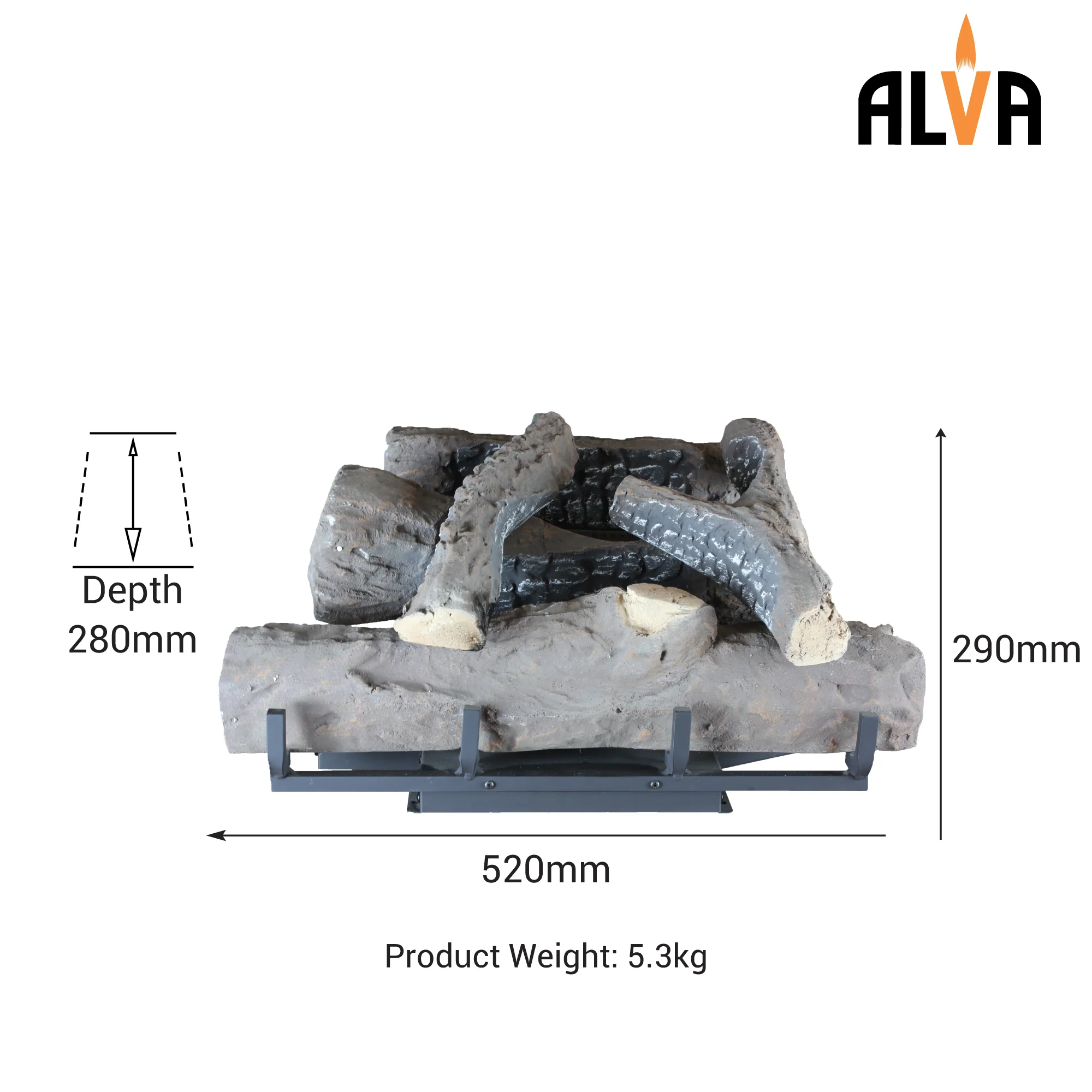 ALVA GFP100 Log Fireplace Gas Heater 520MM Wide - Image 3