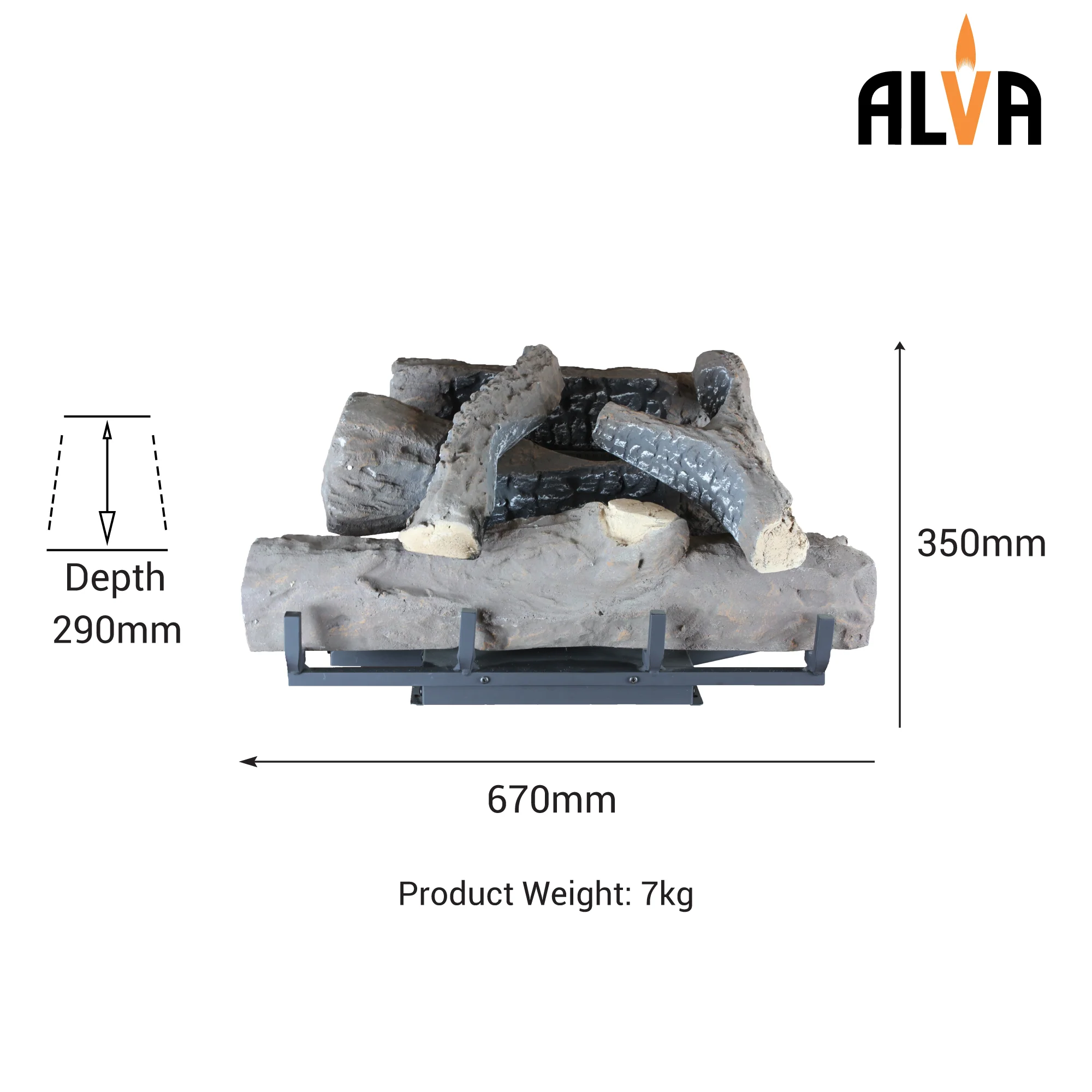 ALVA GFP101 Log Fireplace Gas Heater 670MM Wide - Image 3