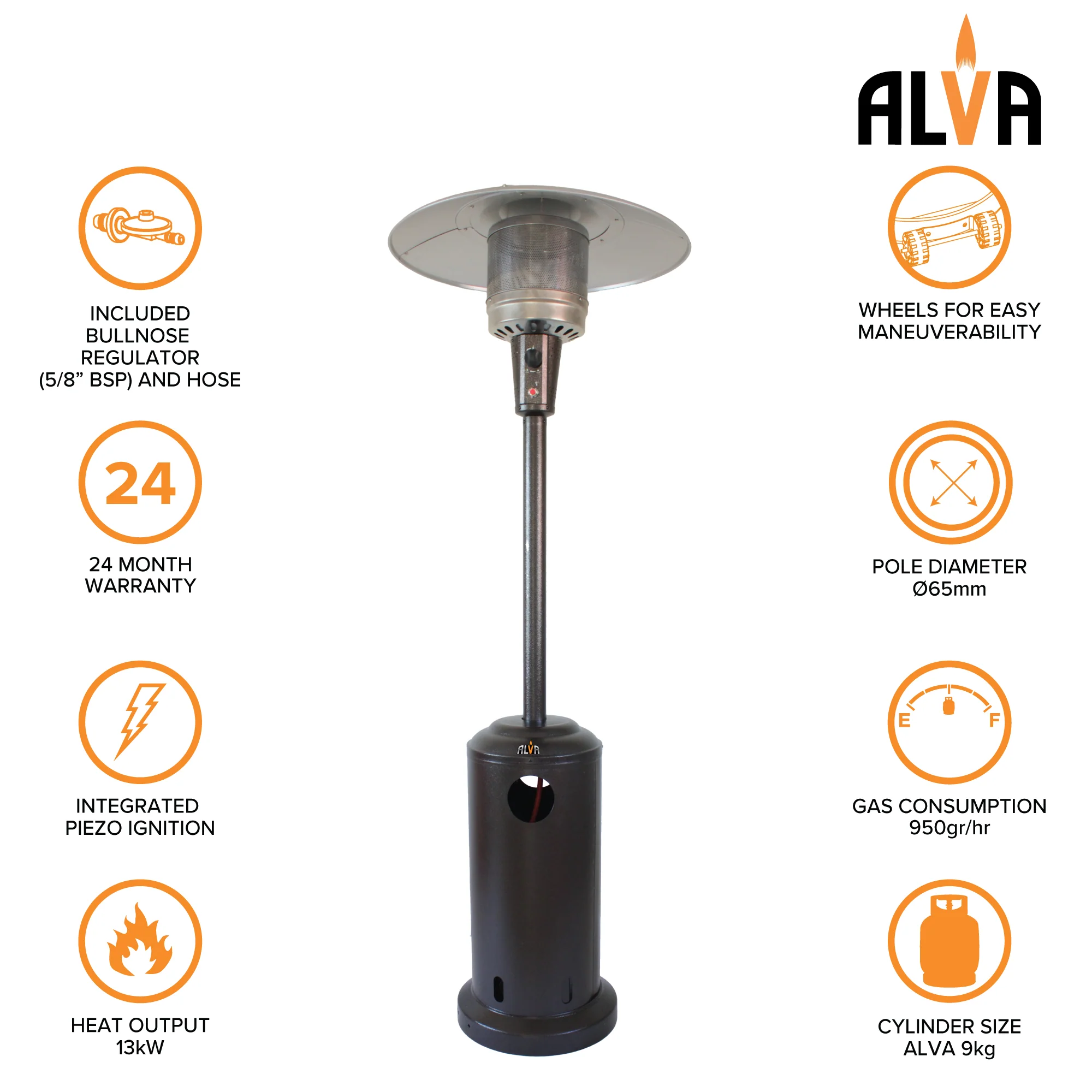 ALVA GHP19 Gas Patio Heater Bronze Hammertone Cabinet - Image 8