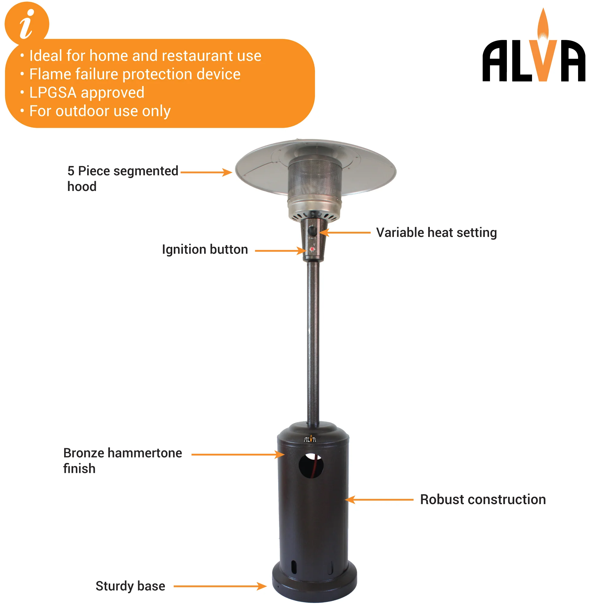 ALVA GHP19 Gas Patio Heater Bronze Hammertone Cabinet - Image 7