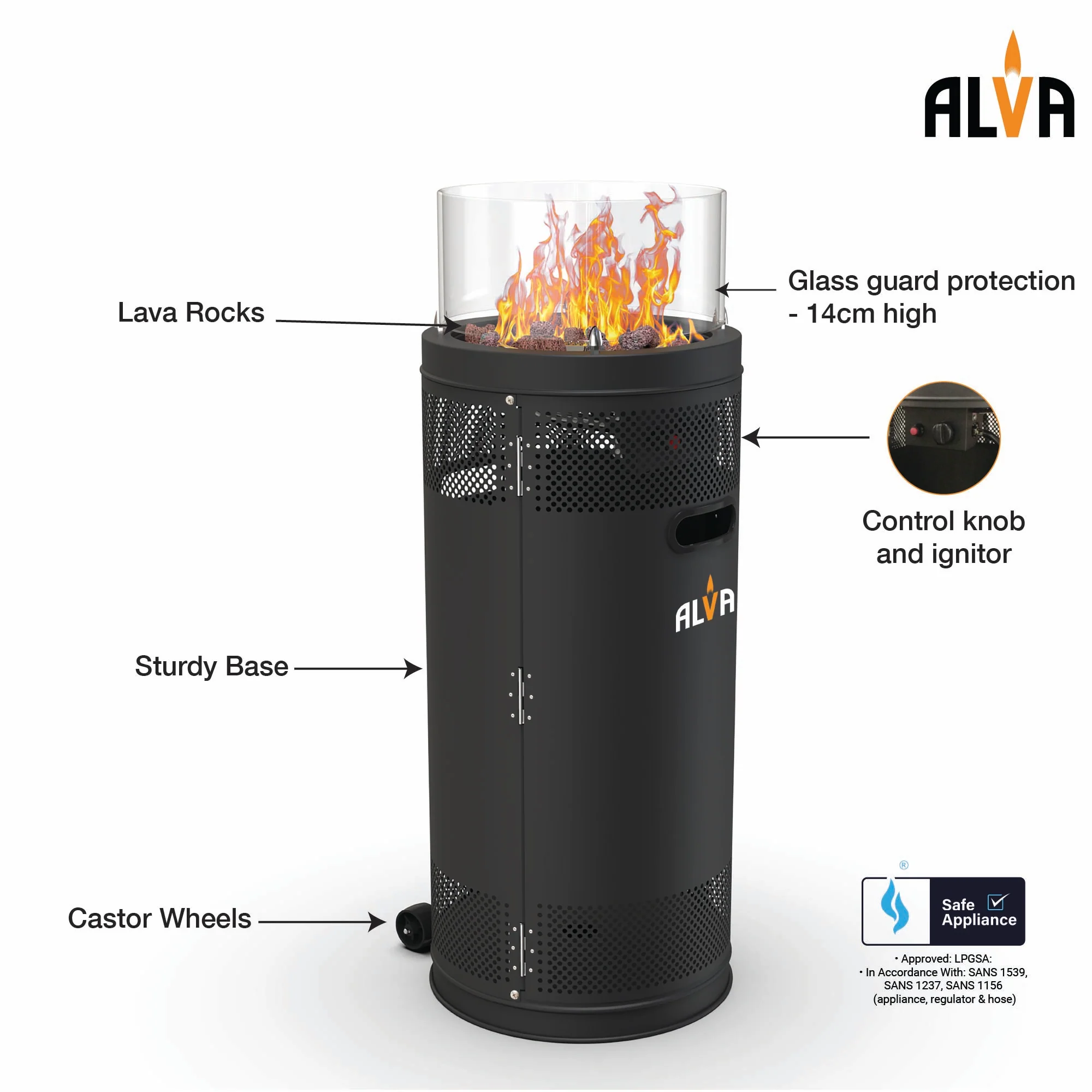 ALVA GHP38 Gas Short Stand Firepit Patio Heater (with lava Stones) - Image 5
