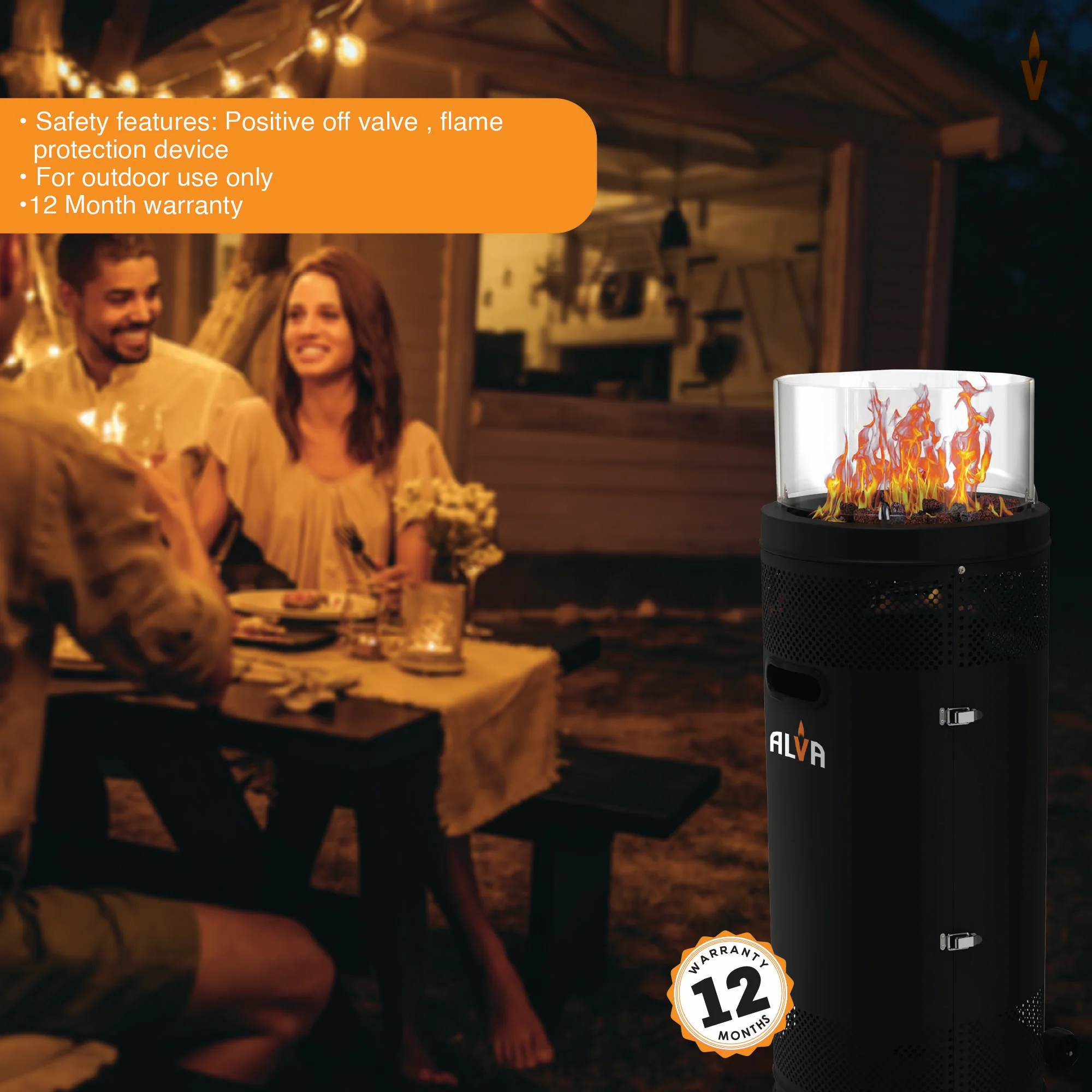 ALVA GHP38 Gas Short Stand Firepit Patio Heater (with lava Stones) - Image 7