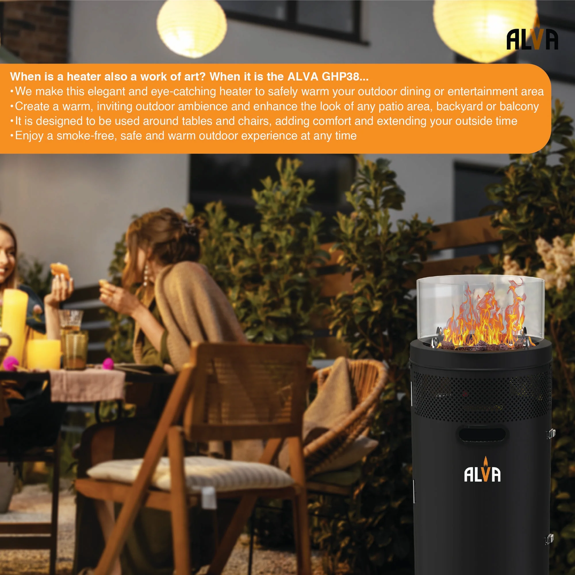 ALVA GHP38 Gas Short Stand Firepit Patio Heater (with lava Stones) - Image 2