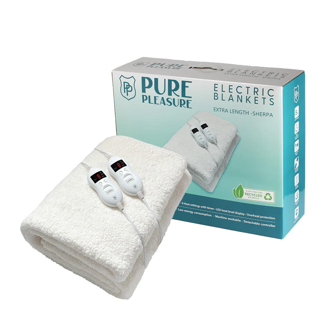 ALVA PPXLK Sherpa King Extra Length Electric Blanket 8 Heat Settings & Timer
