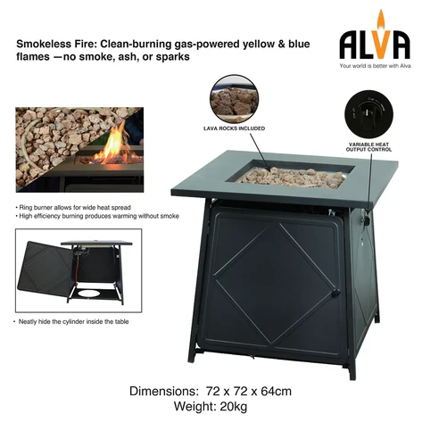 ALVA GFT005 Gas Firetable with Lava Rocks & Lid - Image 7