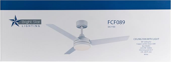 Brightstar Lighting FCF089 White Metal Fan with 3 ABS Blades - Image 2